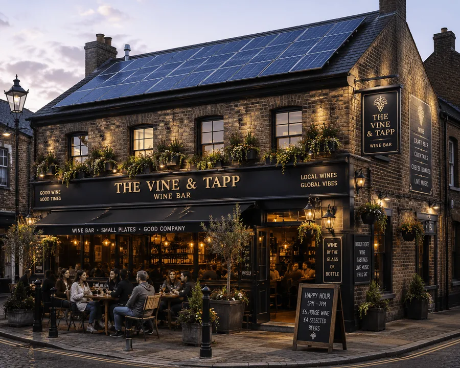 A wine bar with rooftop solar panels